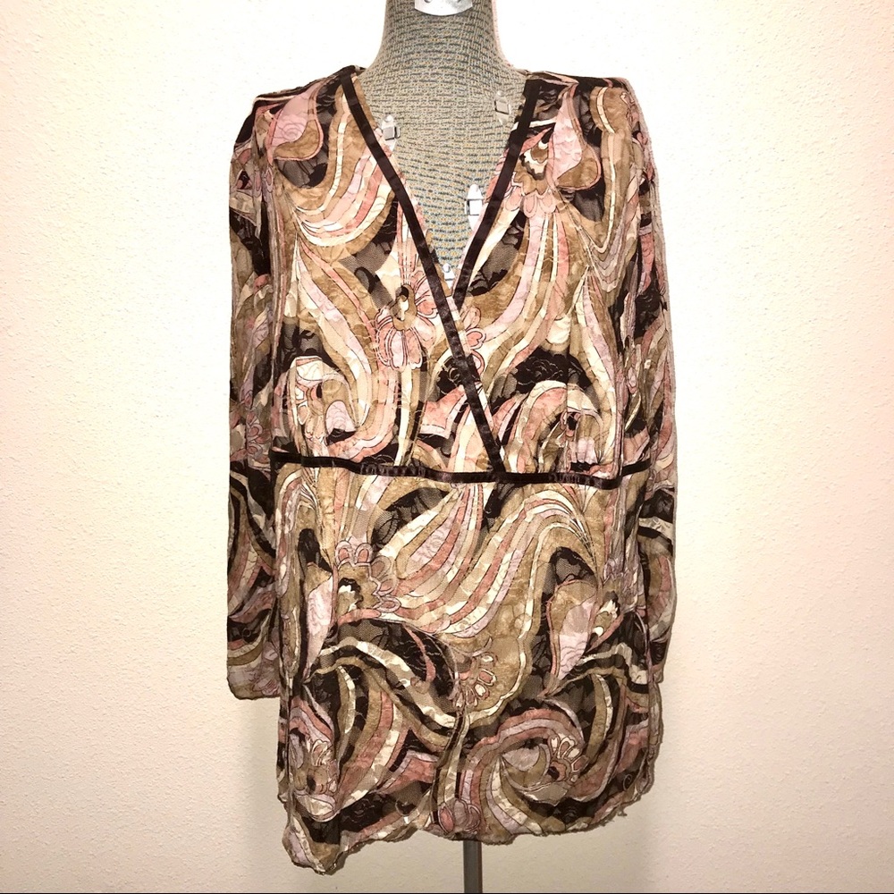 Lane Bryant Pink/Brown/Tan Lace Top 26/28